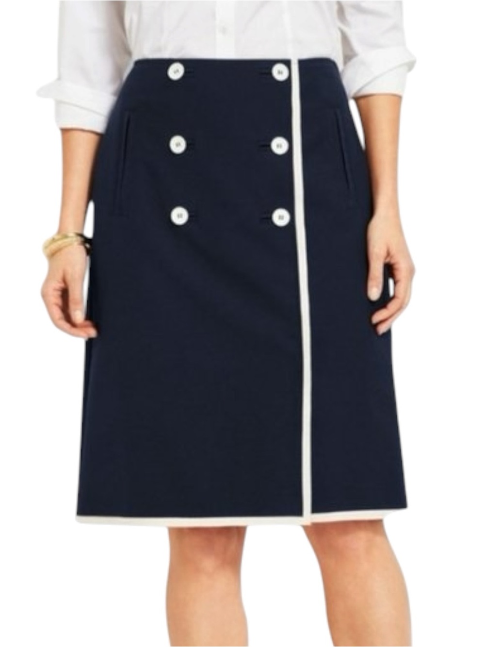 Talbot Navy/White Double-Weave Faux-Wrap Skirt (2)